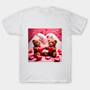 Teddy celebrating Valentines day, randome floating love hearts T-Shirt